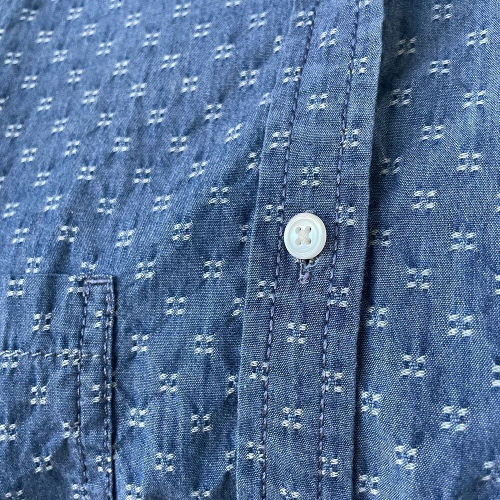 Talbots Pattern Chambray Button Up Shirt Blue M - image 5